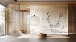 竹林仙鹤禅意中式