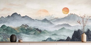 新中式水墨画远山彩绘