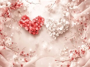 浮雕花卉与爱心红色