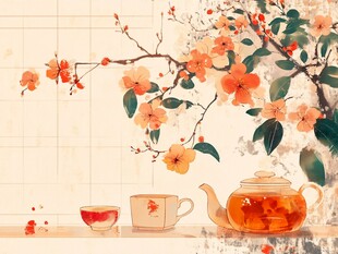 桂花红茶插画