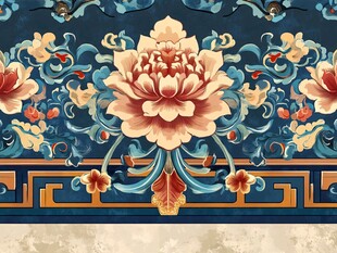 手绘牡丹花鸟壁画