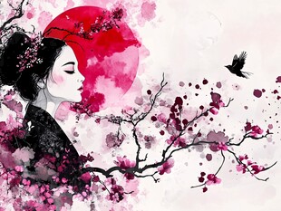 桃花美人插画