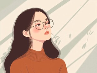 戴眼镜女孩插画