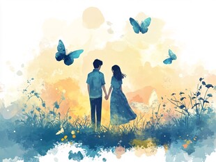 唯美浪漫情侣插画