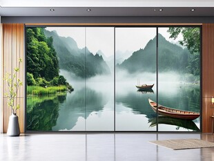 巨幅意境山水玻璃屏风