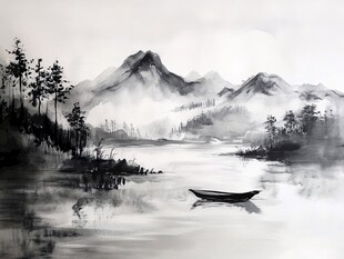 湖景水墨画