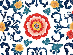 色块花古典图案组合
