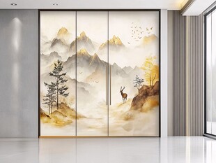 山水画玻璃屏风
