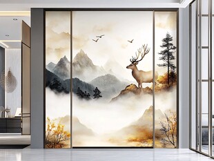 山水画玻璃屏风