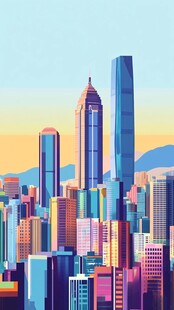 东部地区城市建筑插画