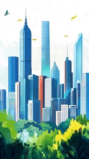华中地区城市建筑插画