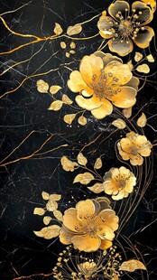 轻奢金色牡丹花线条