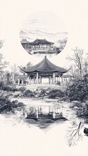 插画爱晚亭