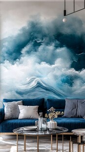 水墨蓝色墙画