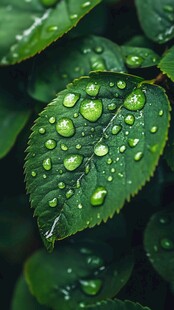 绿叶露珠雨中树叶