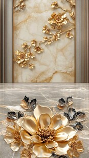 轻奢金色牡丹花线条