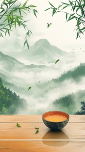 山水画茶树茶杯茶园