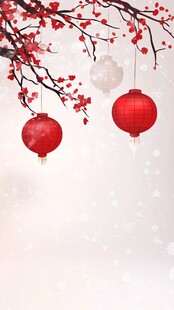 飘雪雪花雪景灯笼