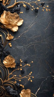 轻奢金色牡丹花线条