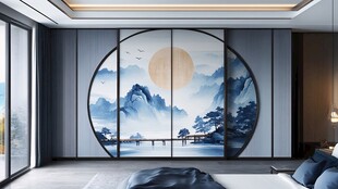 圆山水框画硬包背景