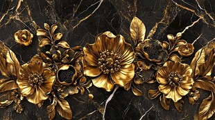 轻奢金色牡丹花线条