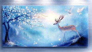 3d麋鹿飞鸟装饰画