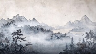 山水风光禅意水彩画