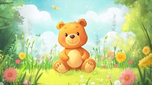 小熊室内野外场景插画