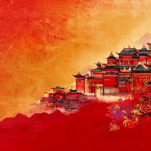 水墨横店横店红色水彩