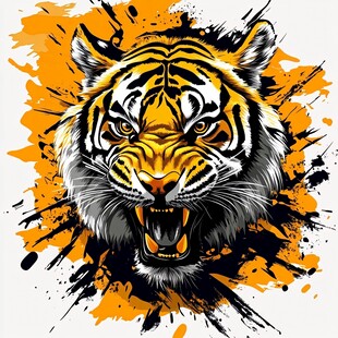 原色虎头潮流插画