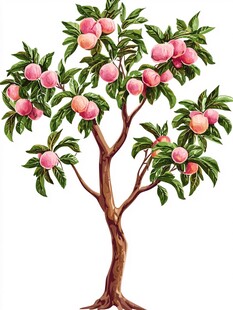 水果插画桃树
