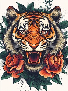 原色虎头潮流插画