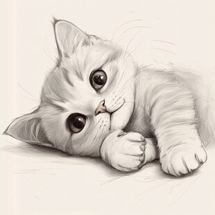 手绘大眼萌猫咪装饰画