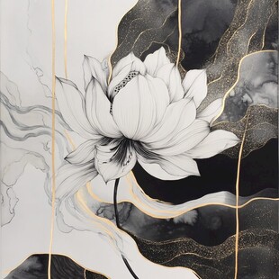 荷花线描金轻奢