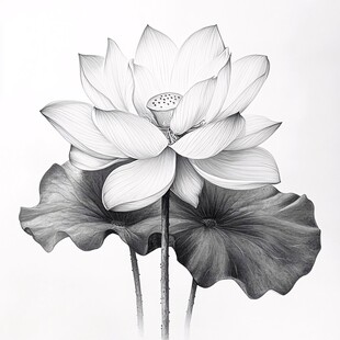 荷花手绘黑白