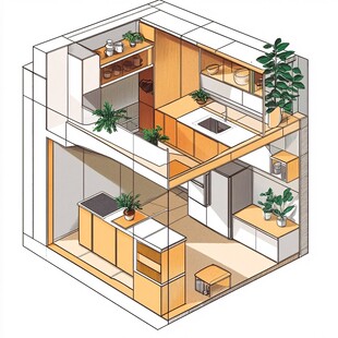 鸟瞰剖面室内效果图