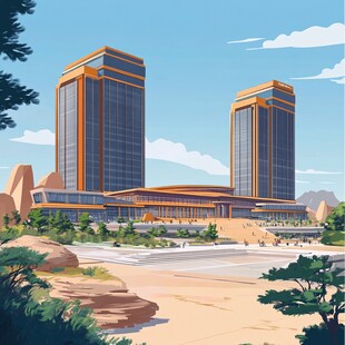 华北地区城市建筑插画