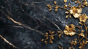 轻奢金色牡丹花线条