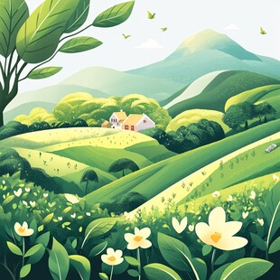 茶园风景插画