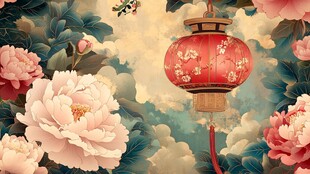 新中式牡丹花鸟图