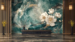 唯美荷花大理石壁画