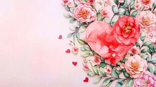 浮雕花卉与爱心红色