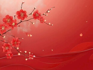 工笔手绘红墙梅花