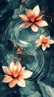 梦幻莲花荷花水纹图