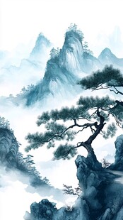 迎客松松树禅意山水