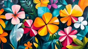 3d浮雕缤纷花卉