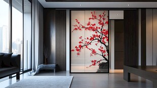 酒店客厅走廊梅花花鸟