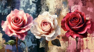 现代玫瑰花油画