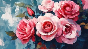 现代玫瑰花油画