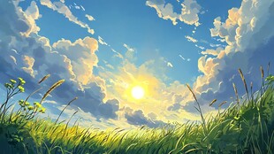 阳光晴朗风景插画